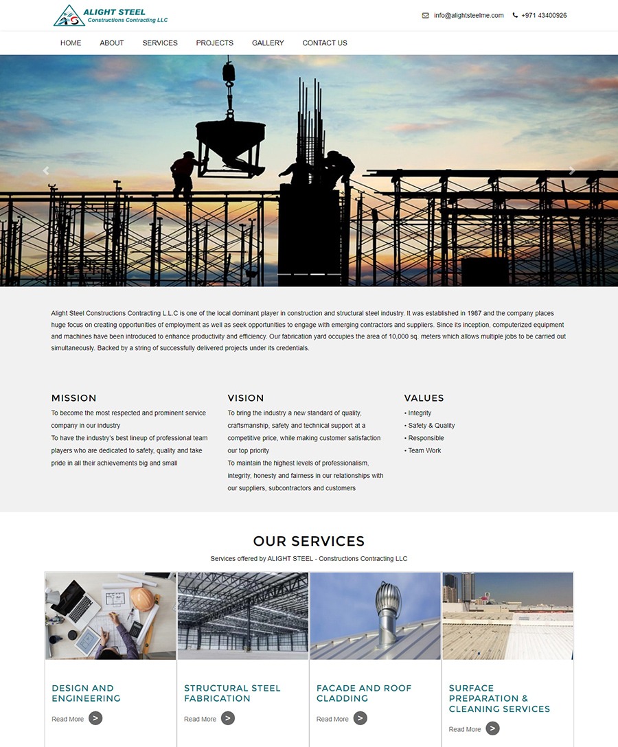 Alight Steel Middle East website — Orange Dice UAE