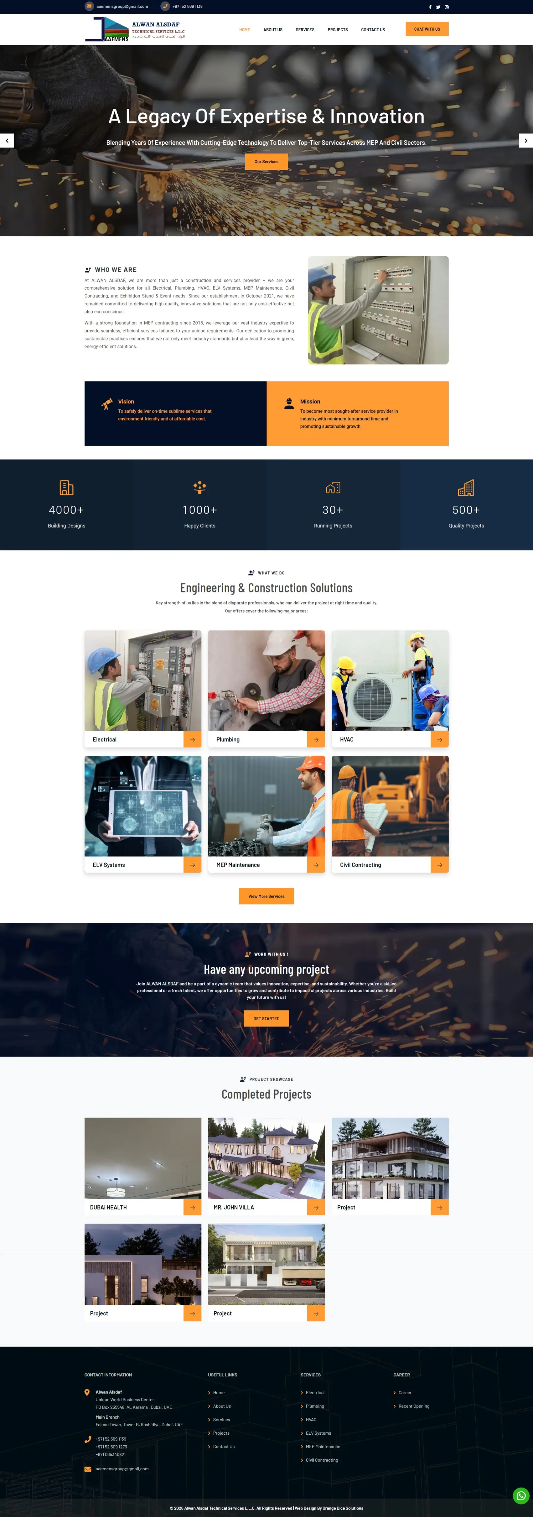 Alwan Contracting website — Orange Dice UAE