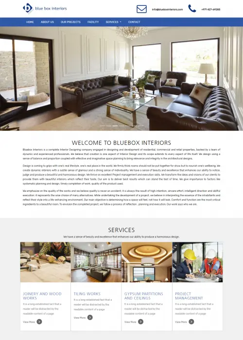 Blue Box Interiors website — Orange Dice UAE