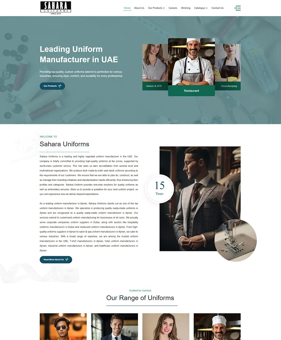 Sahara Uniforms website — Orange Dice UAE