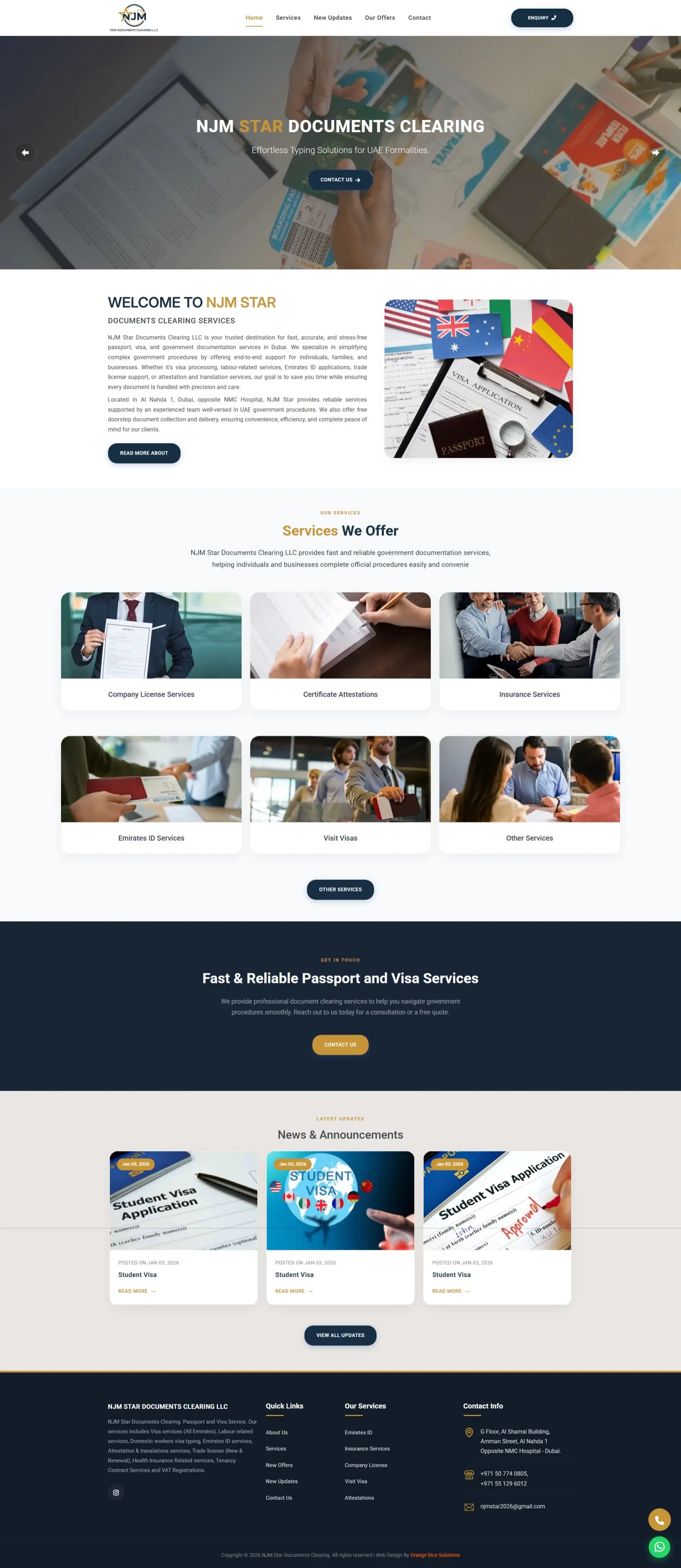 NJM Star Trading LLC website — Orange Dice UAE