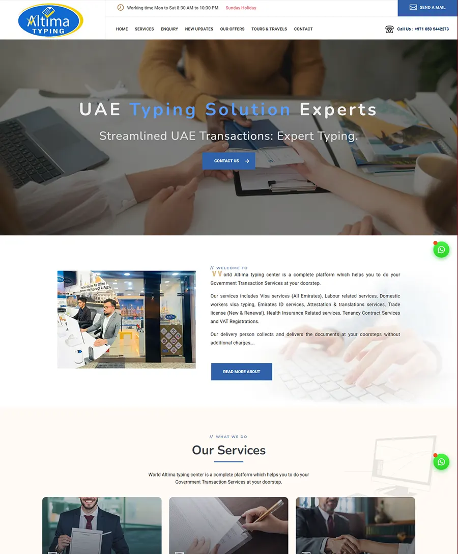 Altima Typing Center website — Orange Dice UAE